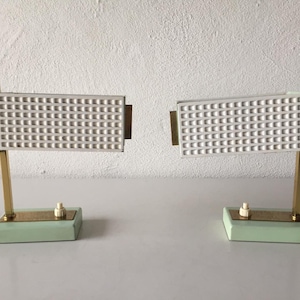 Green & White perforated Metal Pair of Table lamps, 1950s