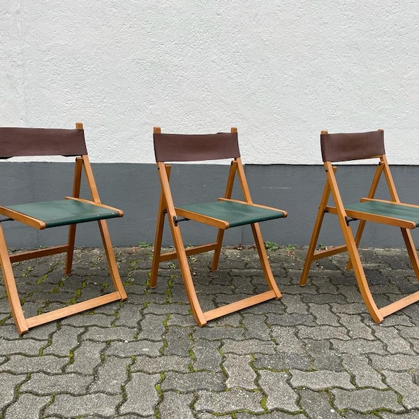 Rare Set de 3 chaises pliantes en bois par Foppapedretti, années 1980, Italie