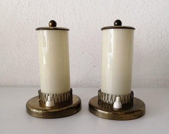 Paire de lampes de bureau de style Art déco - corps cylindrique en laiton et verre opale - Allemagne des années 60