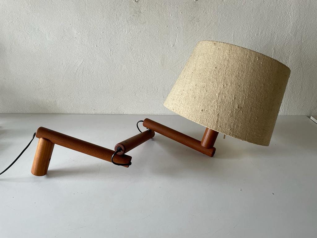 Mid-century Modern Swedish Design Fabric Shade and Wood Adjustable Wall Lamp, 1960s, Sweden