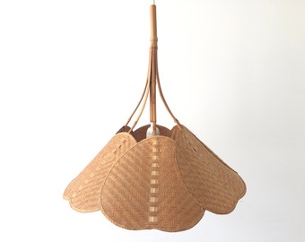 Palmate Leaf Design Wicker and Bamboo Beautiful Pendant Lamp, 1960s, Germany