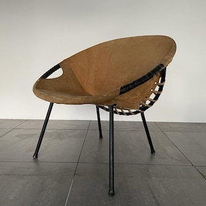 Halverwege de eeuw moderne suède lederen ballonfauteuil van Hans Olsen, jaren 50, Denemarken