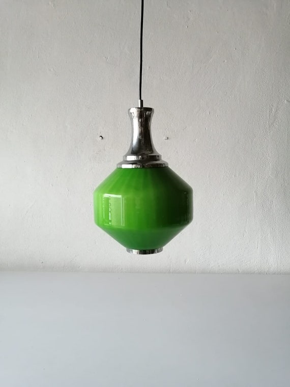 Rare 70s Green Glass Chrome Ceiling Lamp Etsy Australia