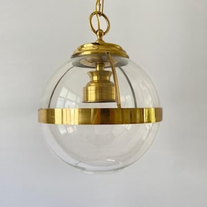 Italian Rare Gold metal & Ball Glass Pendant Lamp, 1970s, Italy