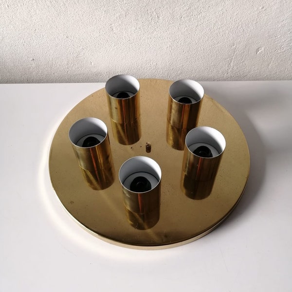 Beisl Leuchte Brass Round Minimalist 5 Socket Ceiling Lamp, 1960s Germany
