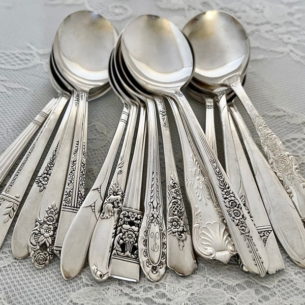 Mismatched Silverplate Cream Soup/Round Soup Spoons/Vintage & Antique/Wedding/Tea Party/Bridal Shower/Luncheon/Farmhouse/Cottage/Rustic