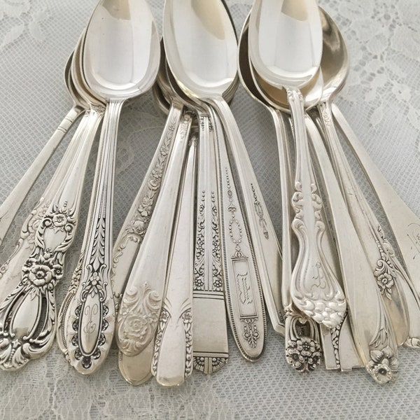 Mismatched Silverplate Teaspoons/Vintage & Antique/Wedding/Tea Party/Bridal Shower/Luncheon/Farmhouse/Cottage/Rustic