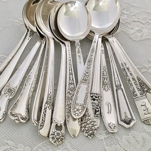 Mismatched Silverplate Gumbo/Round Soup Spoons/Vintage & Antique/Wedding/Tea Party/Bridal Shower/Luncheon/Farmhouse/Cottage/Rustic