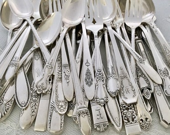 Mismatched Silverplate 5-Pc.Place Settings/Grille/Viande Style/Flatware/Vintage & Antique/ Wedding/Tea Party/Service for 1, 4, 8, 12, 16, 20