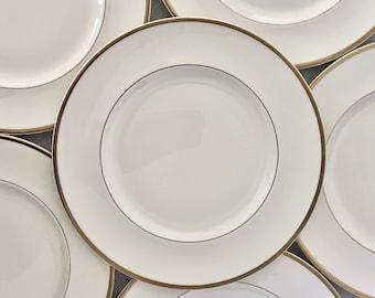12 Royal Doulton Heather Dinner Plates/Ivory with Gold Gilt Trim/Bone China/Vintage Dinner Plates