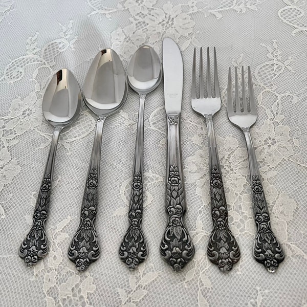 56-Pc. Versailles by MSI Japan Mid-Century Flatware Set/Service for 8 Plus Hostess Set/Rose Pattern/Floral