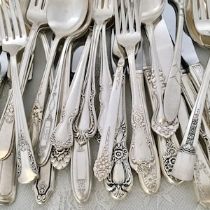 Mismatched Silverplate 5-Pc.Place Settings/Flatware/Vintage & Antique/ Wedding/Bridal Shower/Tea Party/Service for 1, 4, 8, 12, 20 image 1