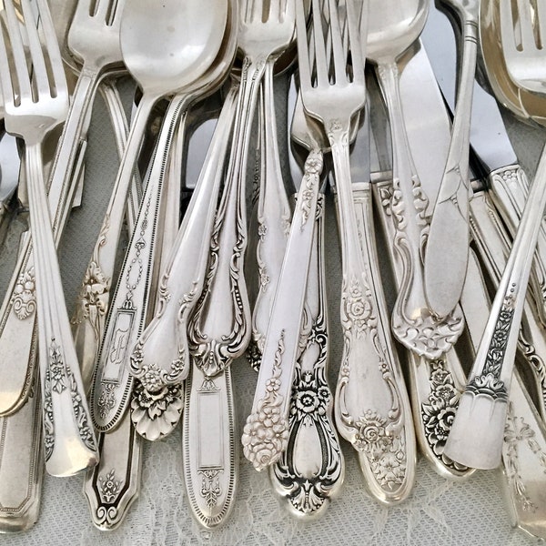 Mismatched Silverplate 5-Pc.Place Settings/Flatware/Vintage & Antique/ Wedding/Bridal Shower/Tea Party/Service for 1, 4, 8, 12, 20