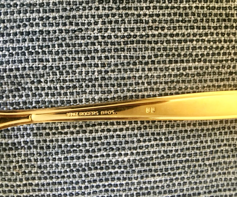 Mid-Century Modern Gold Plated Flatware Set Golden Carino by 1847 Rogers Bros 57 Pc Service for 8 Plus Serving Pieces