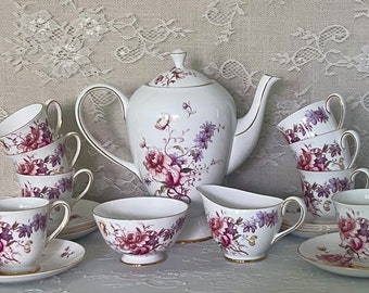 Tuscan Demitasse Set for 8, Fragrance Pattern, Bone China, Pink Floral