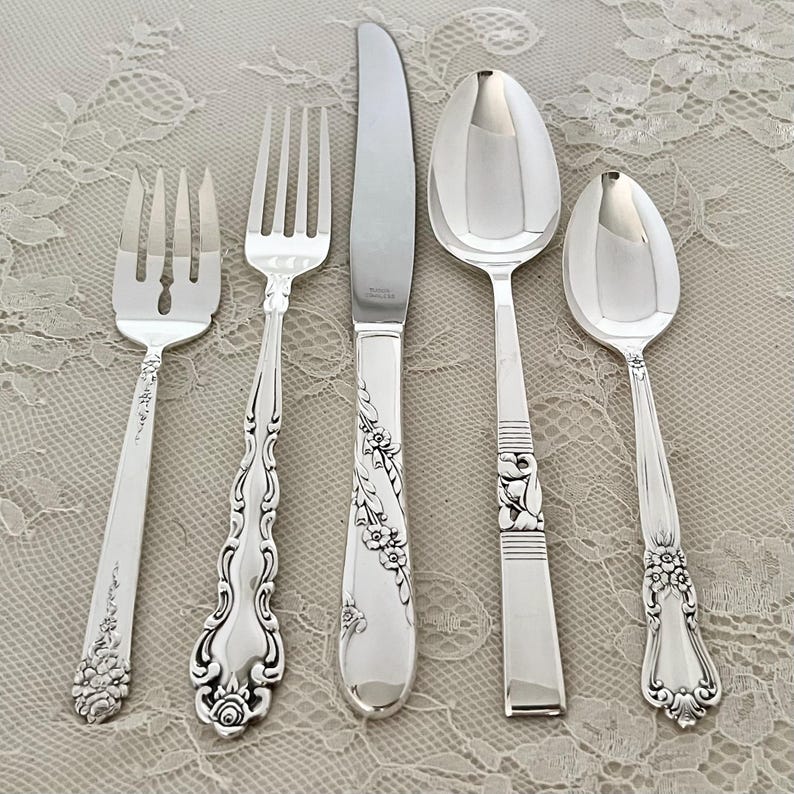 Mismatched Silverplate 5-Pc.Place Settings/Vintage & Antique Flatware/Service for 1-20 image 7