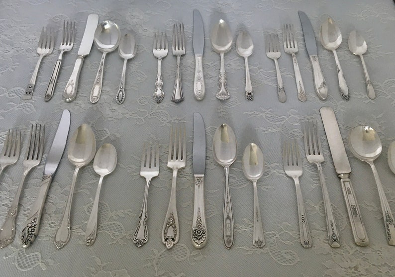 Mismatched Silverplate 5-Pc.Place Settings/Flatware/Vintage & Antique/ Wedding/Bridal Shower/Tea Party/Service for 1, 4, 8, 12, 20 image 8