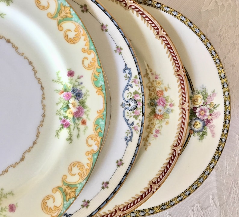 4 Mismatched Salad Plates by NoritakeVintage Fine China with Floral Patterns