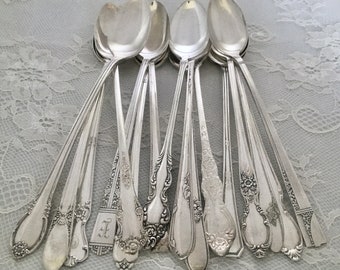 Mismatched Silverplate Iced Tea Spoons/Vintage & Antique/Wedding/Tea Party/Bridal Shower/Luncheon/Farmhouse/Cottage/Rustic