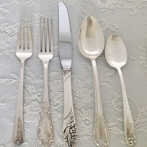 Mismatched Silverplate 5-Pc.Place Settings/Flatware/Vintage & Antique/ Wedding/Bridal Shower/Tea Party/Service for 1, 4, 8, 12, 20 image 3