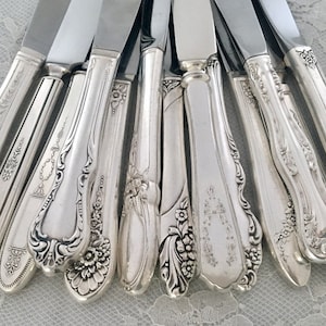 Mismatched Silverplate Dinner Knives, Vintage and Antique Flatware