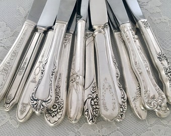 Mismatched Silverplate Dinner Knives, Vintage and Antique Flatware