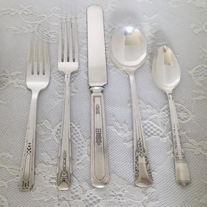 Mismatched Silverplate 5-Pc.Place Settings/Flatware/Vintage & Antique/ Wedding/Bridal Shower/Tea Party/Service for 1, 4, 8, 12, 20 image 7