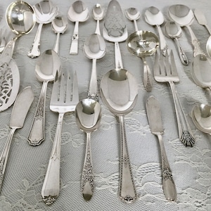 Mismatched Silverplate Serving Pieces/Flatware/Vintage & Antique/ Wedding/Bridal Shower/Tea Party/Tablespoon/Sugar Spoon/Butter Knife