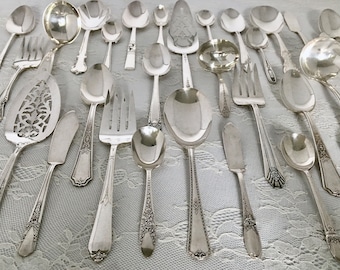 Mismatched Silverplate Serving Pieces/Flatware/Vintage & Antique/ Wedding/Bridal Shower/Tea Party/Tablespoon/Sugar Spoon/Butter Knife