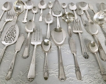 Mismatched Silverplate Serving Pieces/Flatware/Vintage & Antique/ Wedding/Bridal Shower/Tea Party/Tablespoon/Sugar Spoon/Butter Knife