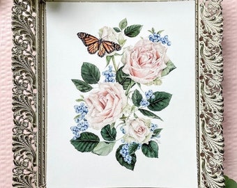 Gentle Rose Print, Aquarell Druck, Botanische Malerei, Blumen Malerei, Home Decor