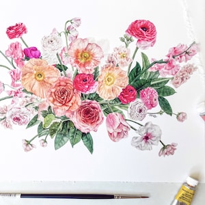 Melodious, Floral WATERCOLOR BOUQUET, Floral Print, Handmade Home Decor, Watercolor Painting image 1