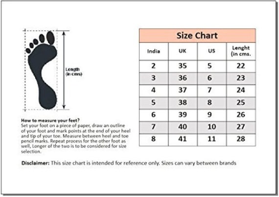Sandals Size Chart India And Uk