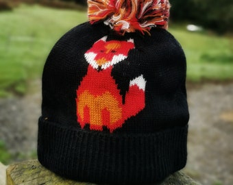 Fox Ladies Woman Knitted Beanie Bobble Hat Winter Animal Funny Gift