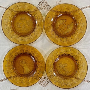 Amber Glass Nursery Rhyme Plates: Indiana Glass Tiara Set of 4