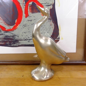 Brass Duck Figurine, 10&quot; Tall Hollow Brass Goose / Duck, Made in Korea