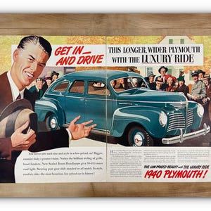 1940 Plymouth Car Ad: Two-Page Unframed Print