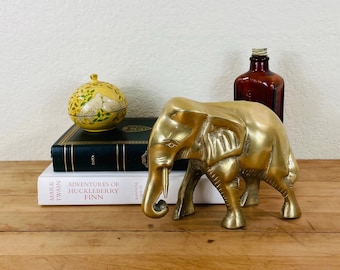 Brass Elephant Statue, Realistic Trunk Down and Walking Elephant Statue