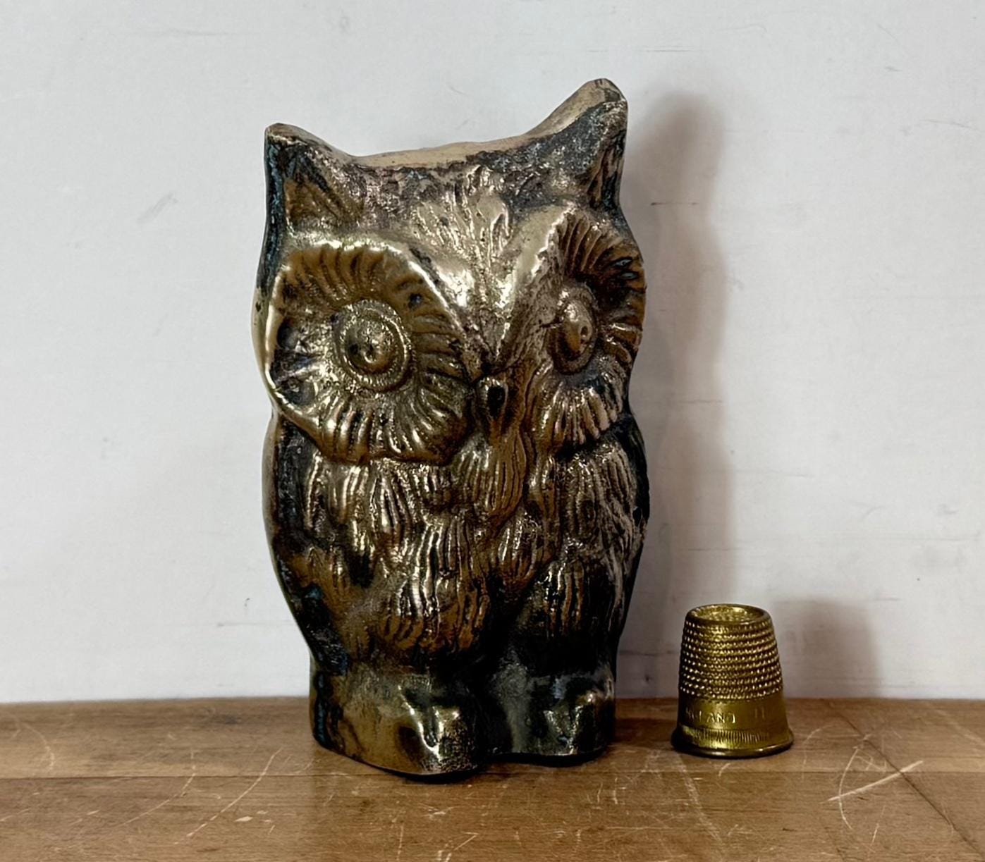 Small Brass Owl Figurine, 4" Owl, Brass Paperweight, Office Decor