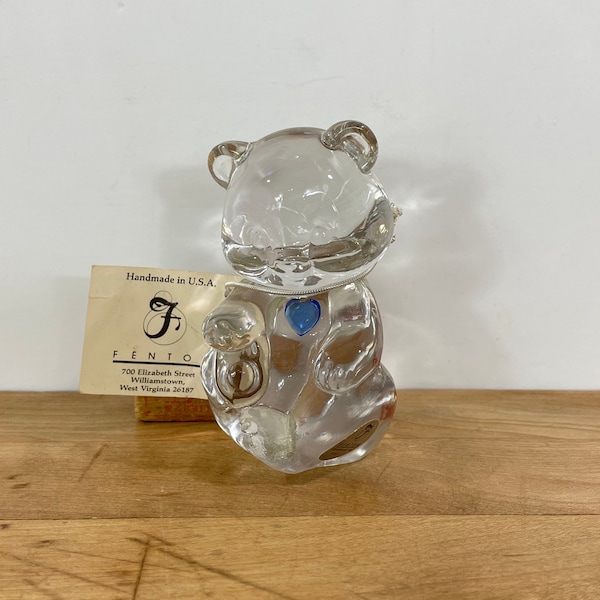 September Birthstone Bear by Fenton; Small Art Glass Bear
