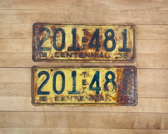 1936 Texas  Centennial License Plate Set - Pair of Matching License Plates Both Included