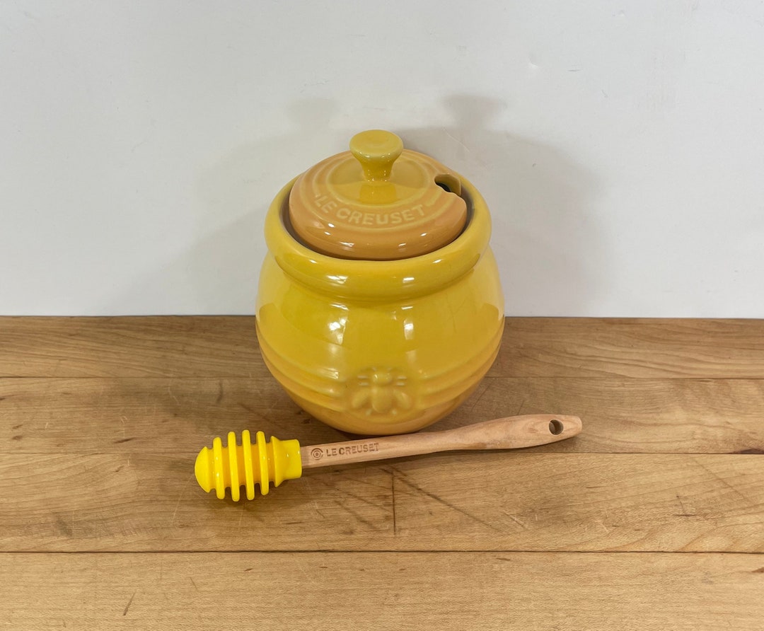 Dijon Yellow Stoneware Honey Pot With Silicone and Wood Dripper by Le