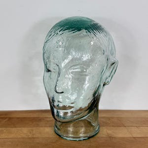 Clear Glass Mannequin Head, Life Size Hat / Sunglasses / Wig Mannequin or Decor, Blue Tint