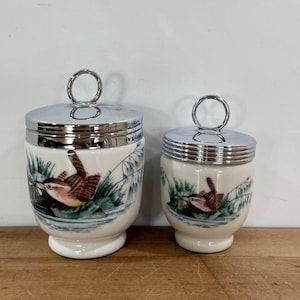 2 Egg Coddlers, Royal Worcester Birds Pattern Porcelain Egg Coddlers,  1 Standard and 1 King Size Egg Coddler