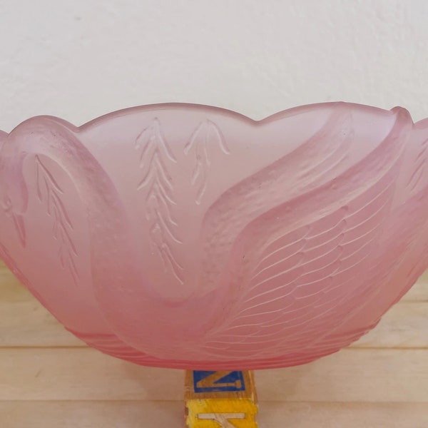 Pink Satin Glass Swan Serving Bowl by Tiara