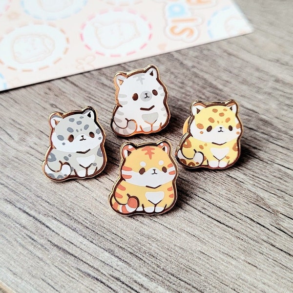 Tiger & Leopard | 0.65" | Tiny Pals Mini Enamel Pins | Cute Animal Board Filler Adorable Big Cat Hard Lapel Pin Gold Plated Friend Gift Set