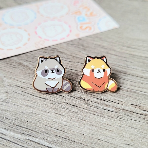 Red Panda & Raccoon 0.65" | Tiny Pals Mini Enamel Pins | Cute Animal Board Filler Adorable Hard Lapel Pin Gold Plated Friend Gift Lover Set