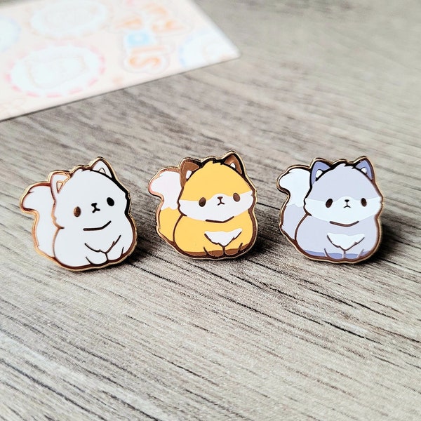 Fox & Wolf 0.65" | Tiny Pals Mini Enamel Pins | Cute Animal Board Filler Adorable Kitsune Hard Lapel Pin Gold Plated Friend Gift Lover Set