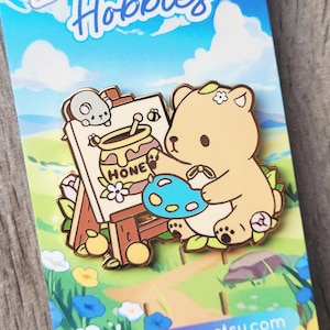 A Hard Day&#39;s Work 1.65&quot; (B-GRADE) Enamel Pin | Cute Magical Nature Flower Bear Teddy Painting Hobby Mouse Animal Cottage core Hard Plated
