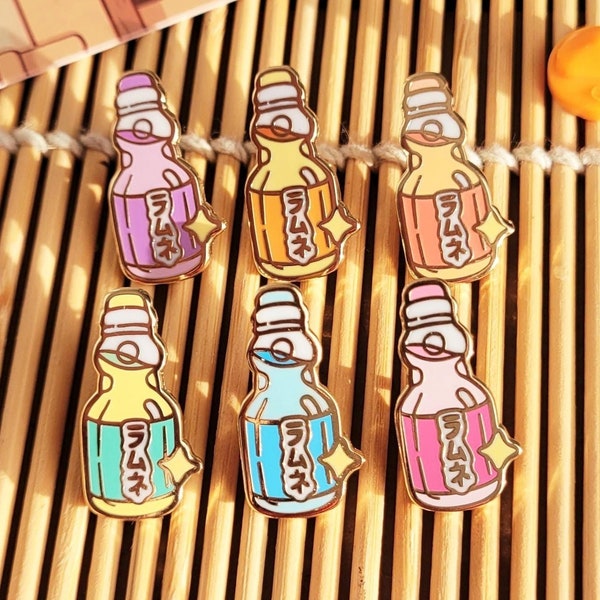 Ramune | Pocket Bites 0.7" Filler Enamel Pins | Drink Japanese Soda Blueberry Lemonade Tiny Asian Food Hard Lapel Pin Gold Plated Gift